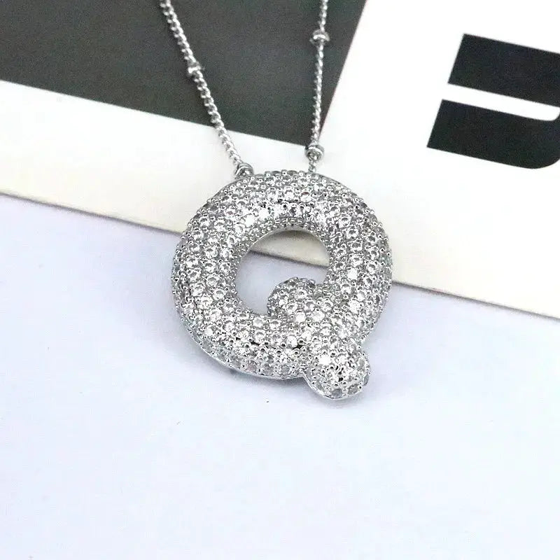 Copper Inlaid Zircon Letter Pendant Necklace by Trendsi