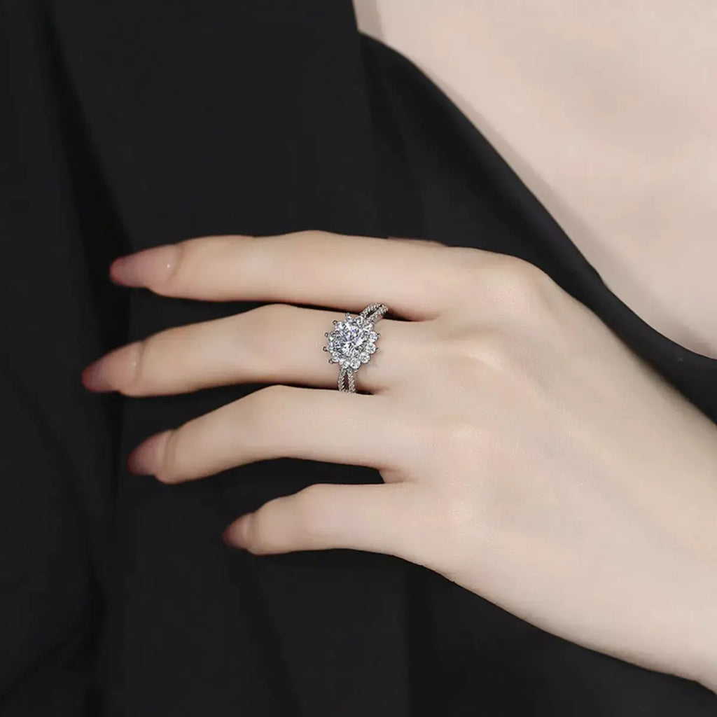 1 Carat Moissanite 925 Sterling Silver Flower Ring by Trendsi