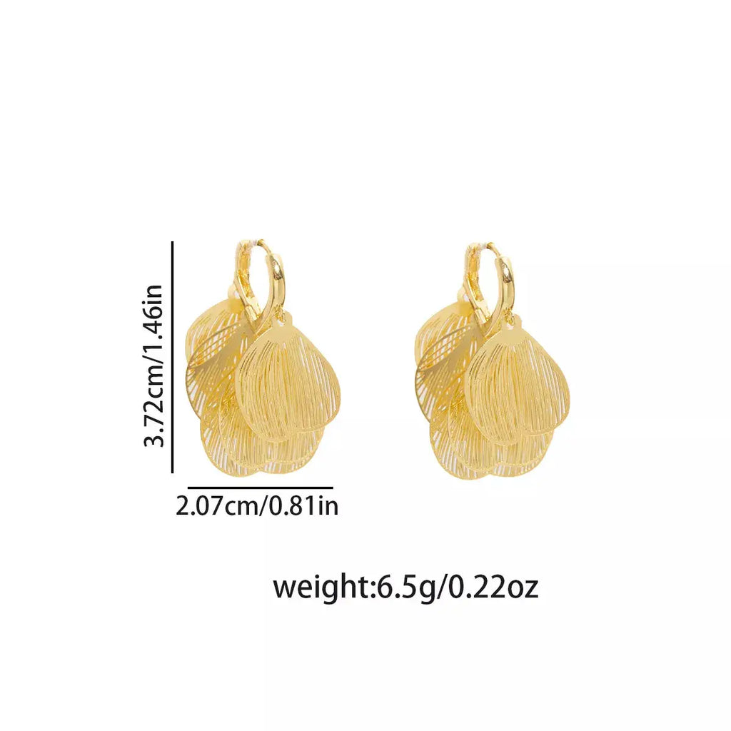 18K Gold-Plated Textured Leaf Drop Earrings by Trendsi