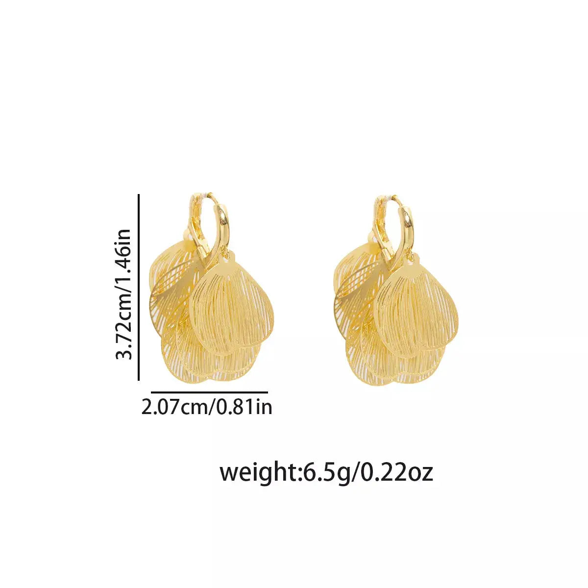 18K Gold-Plated Textured Leaf Drop Earrings by Trendsi