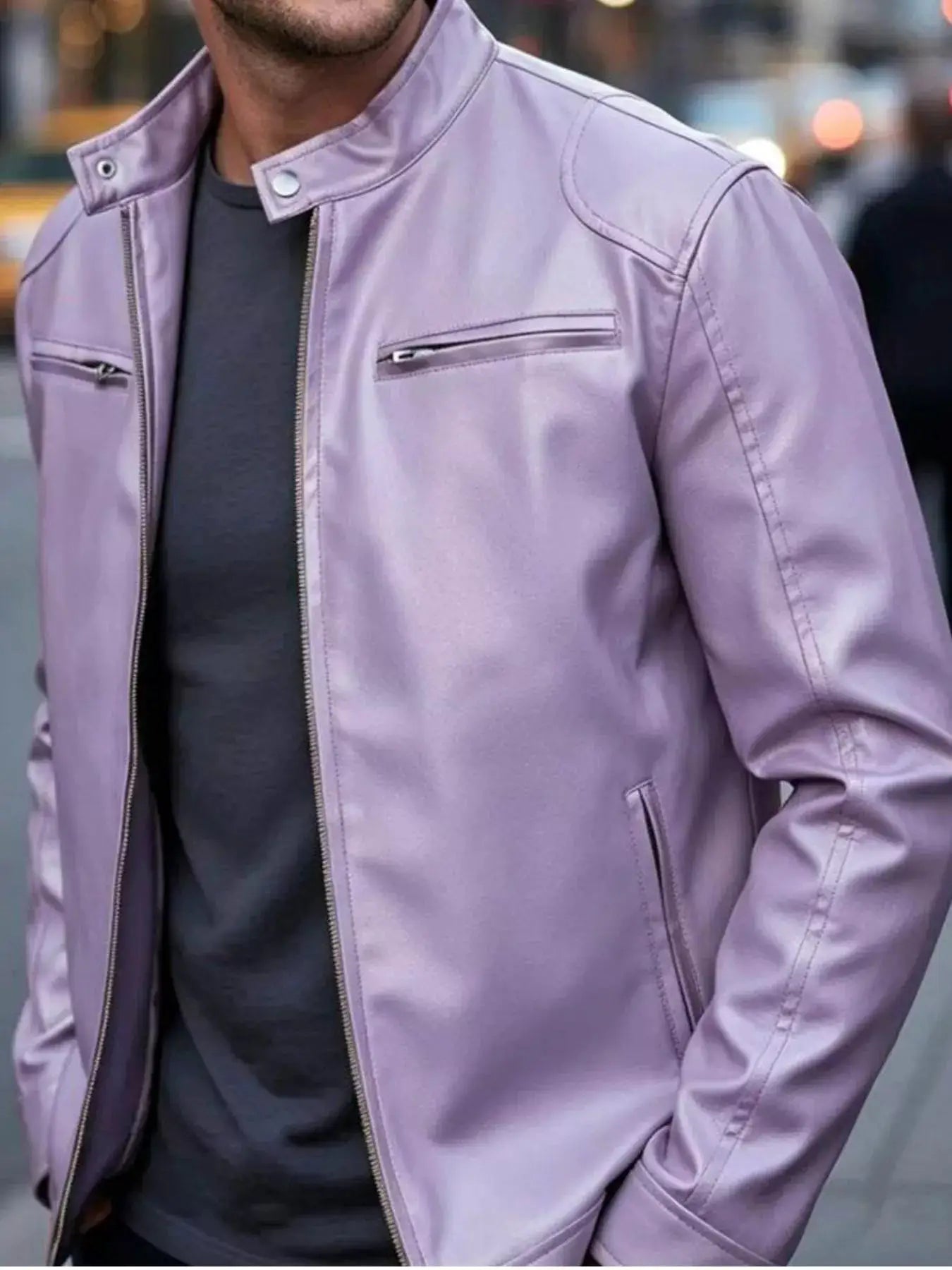 Men's Full Size Faux Leather Bomber Jacket with Zipper Pockets Plus Size by Trendsi