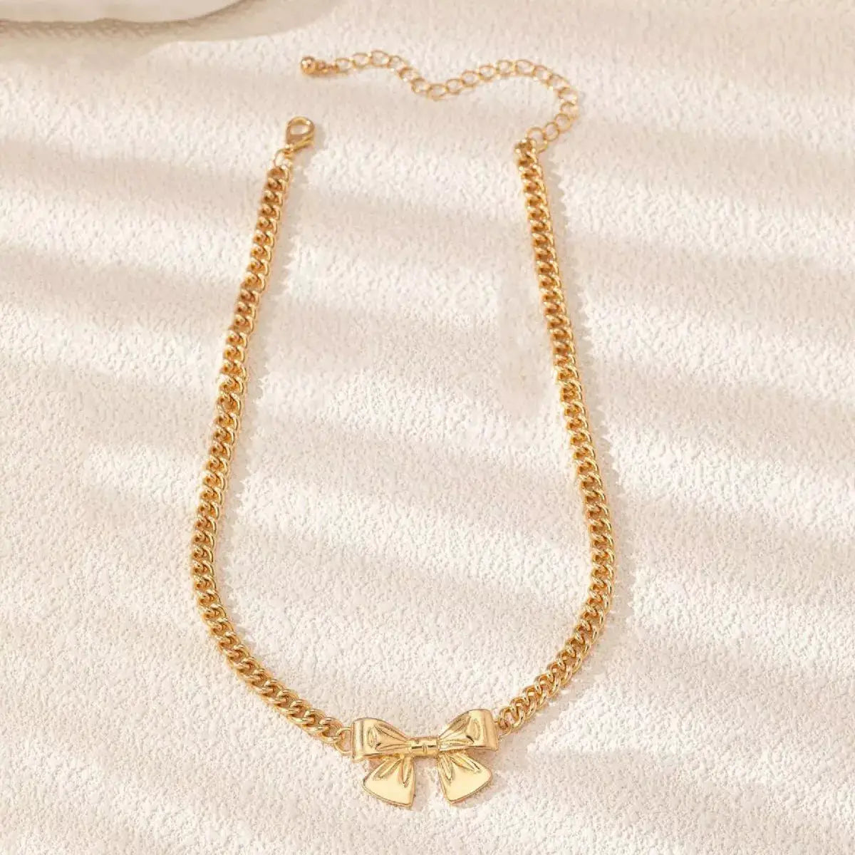 18K Gold-Plated Bowknot Chain Necklace by Trendsi