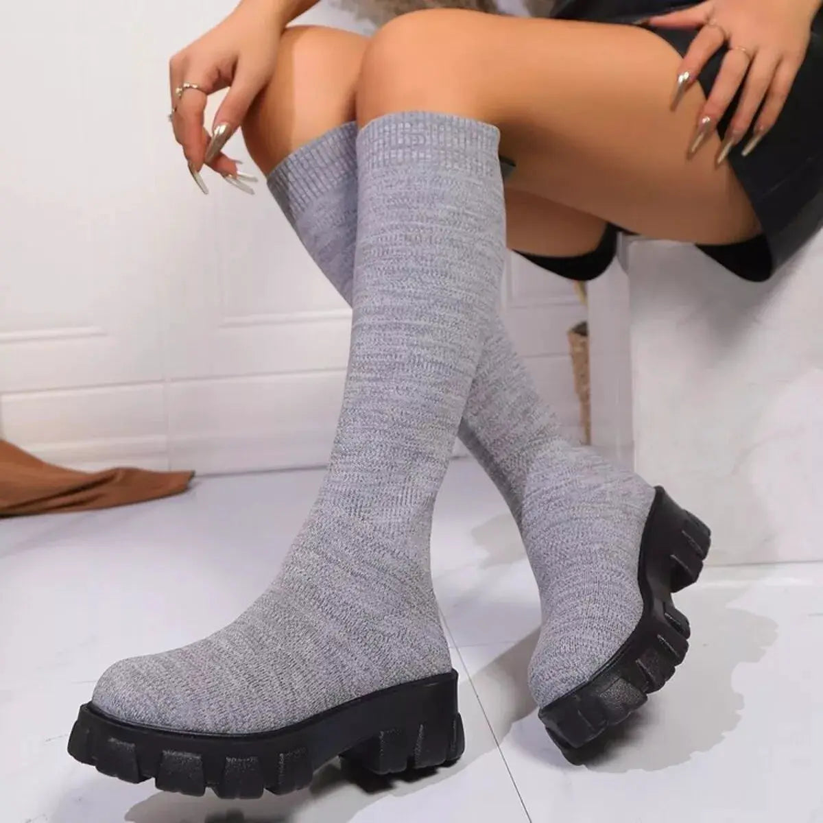 Chunky Platform Knee High Boots by Trendsi