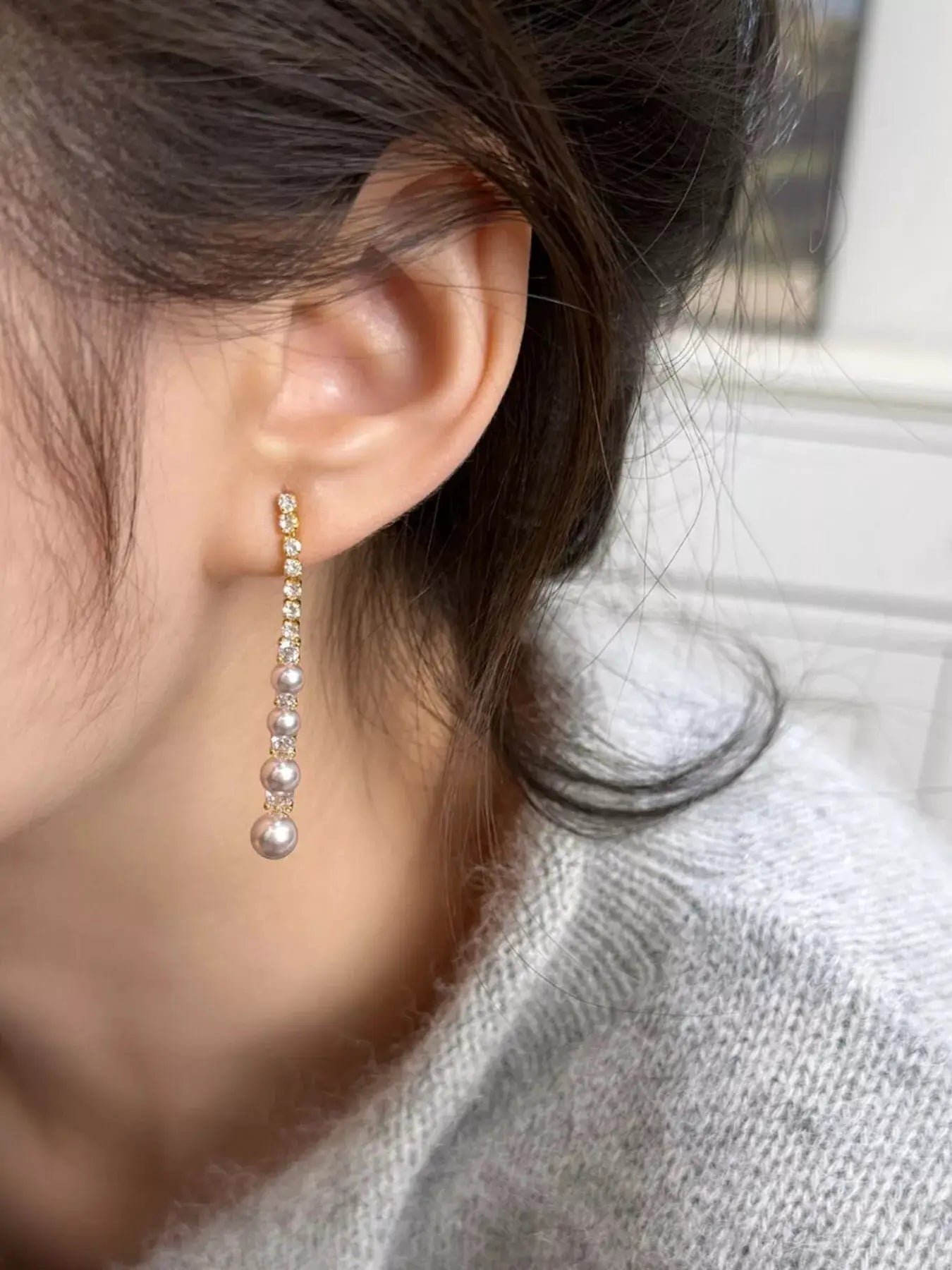 Pearl Zircon Drop Earrings by Trendsi