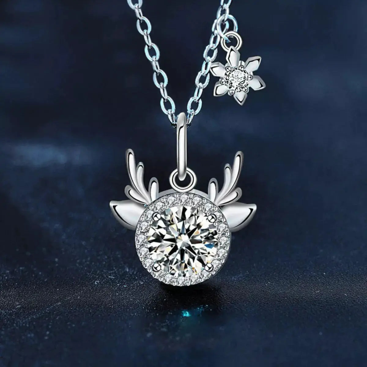 1 Carat Moissanite 925 Sterling Silver Deer Antler Pendant Necklace by Trendsi