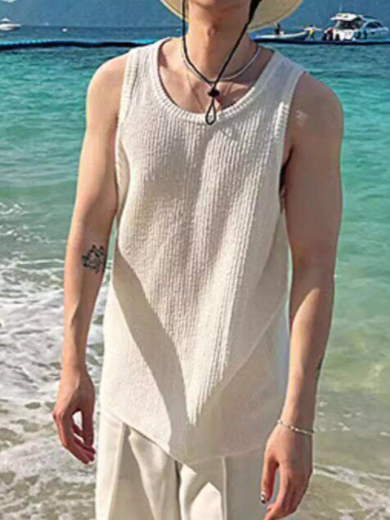 Men's Plus Size Textured Knit Sleeveless Tank Top by Trendsi
