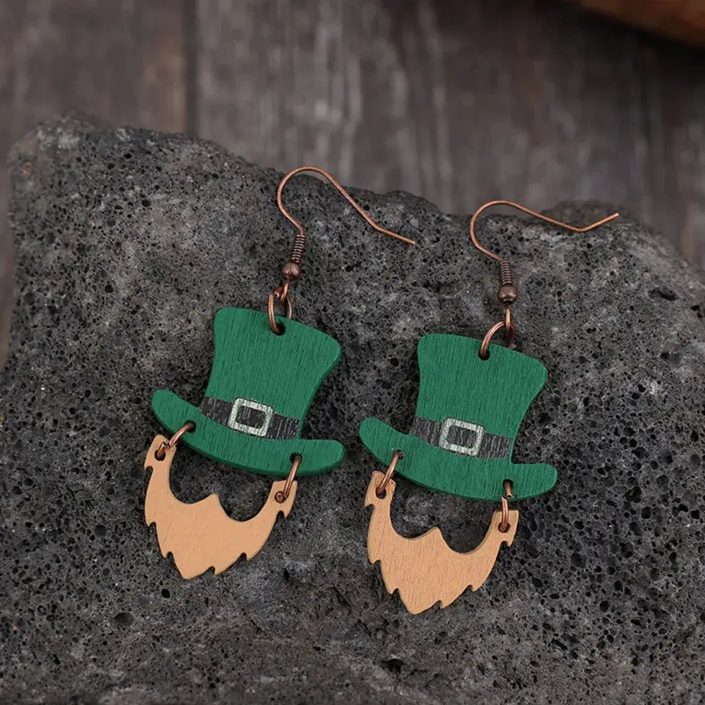 Wooden Hat Shape Dangle Earrings by Trendsi