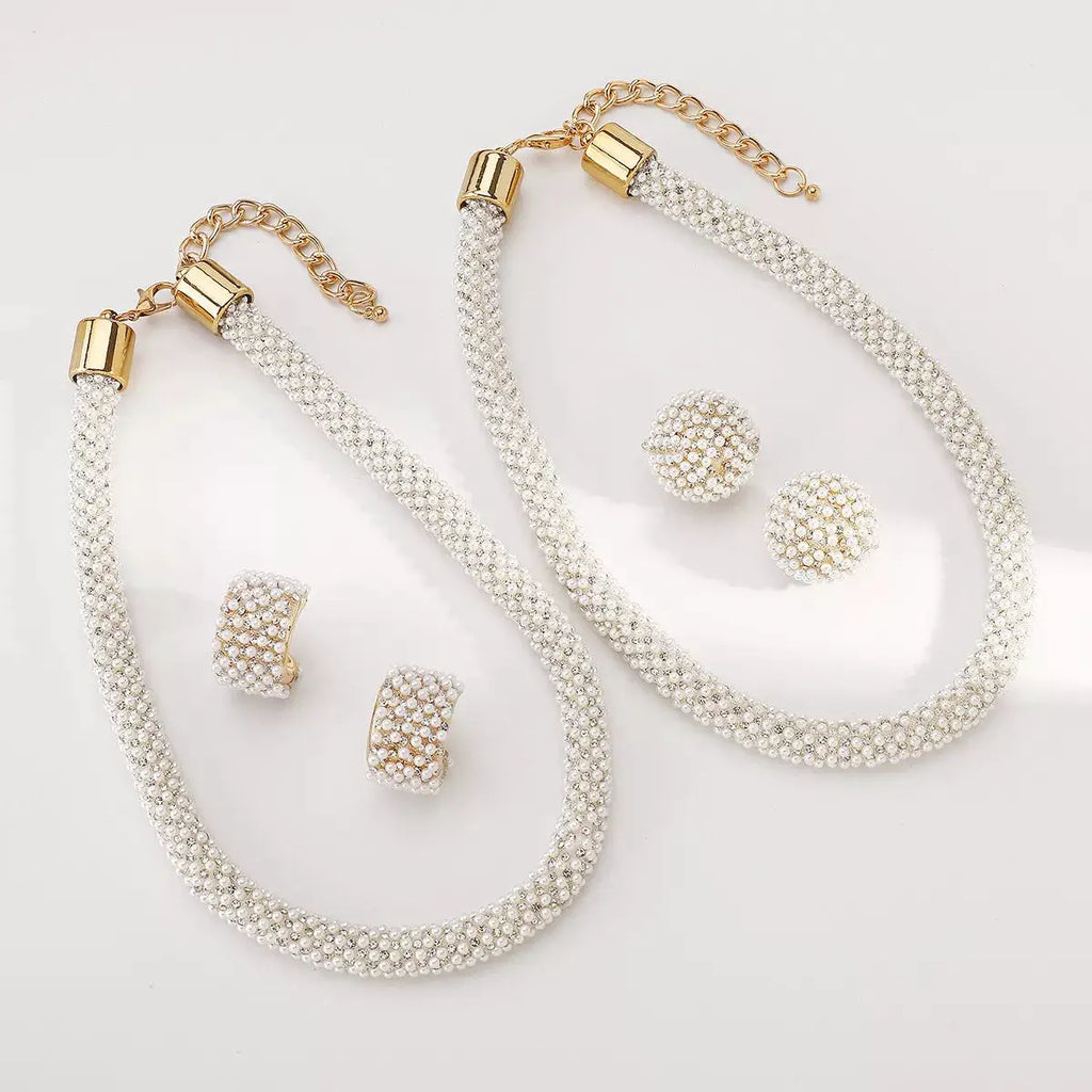 Pearl Embellished Earrings and Necklace Jewelry Set by Trendsi