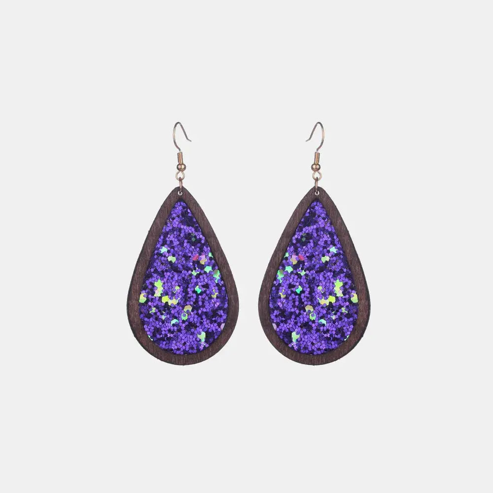 Sequin Wood Teardrop Earrings by Trendsi