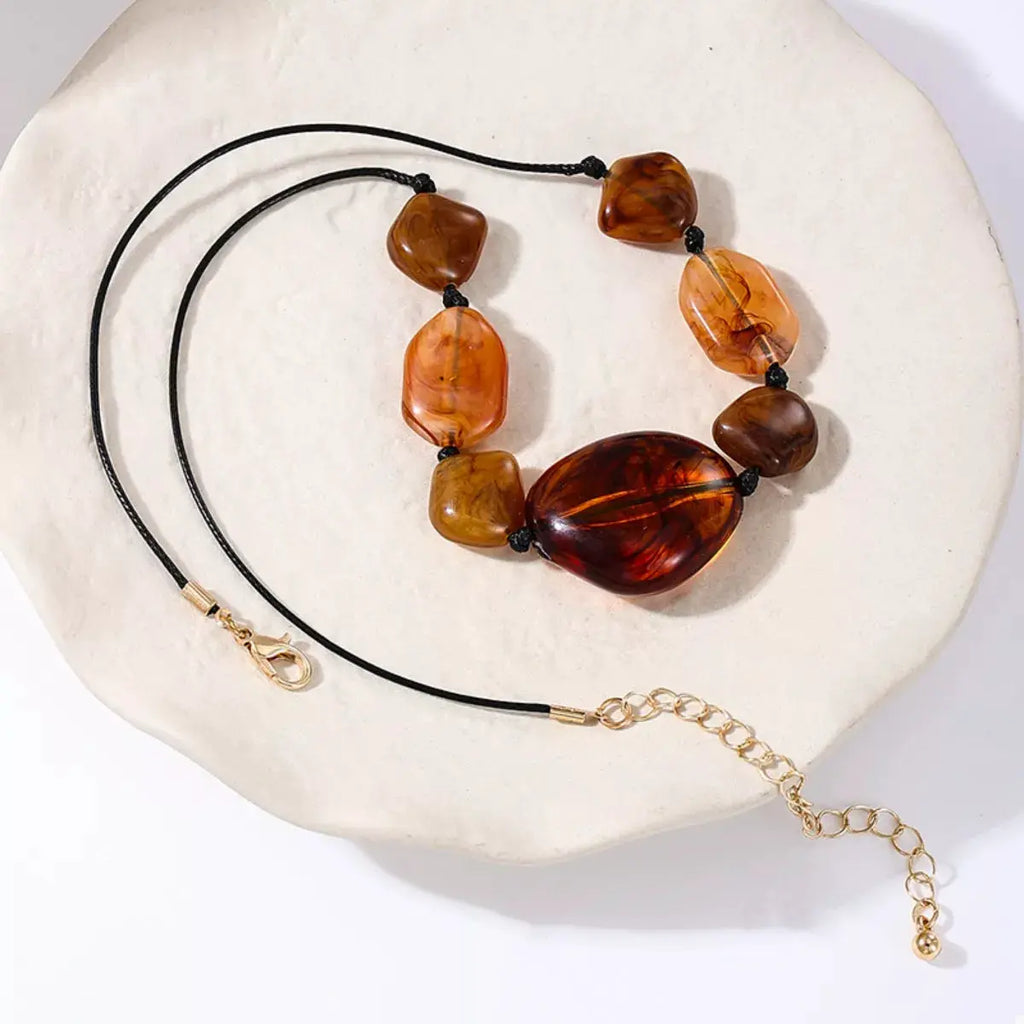 Acrylic Beaded Statement Necklace by Trendsi