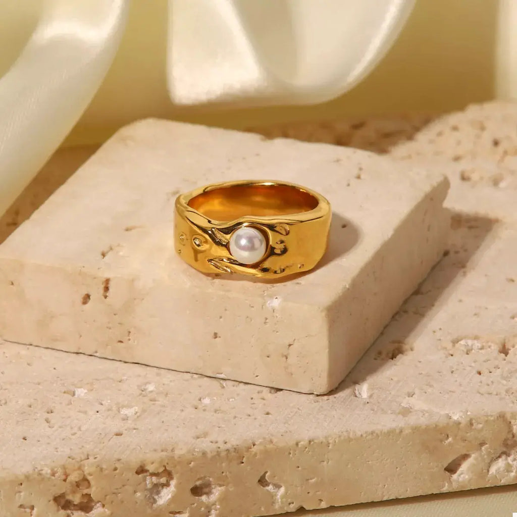 18K Gold-Plated Pearl Ring by Trendsi