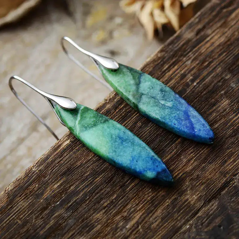 Copper Natural Stone Geometric Shape Earrings by Trendsi