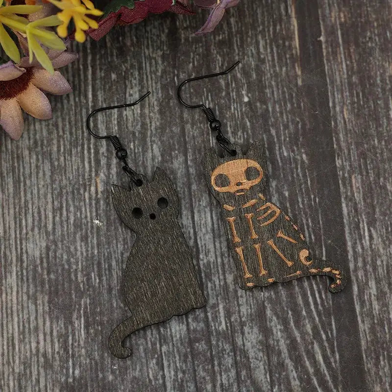 Alloy Hook Wooden Cat Earrings by Trendsi