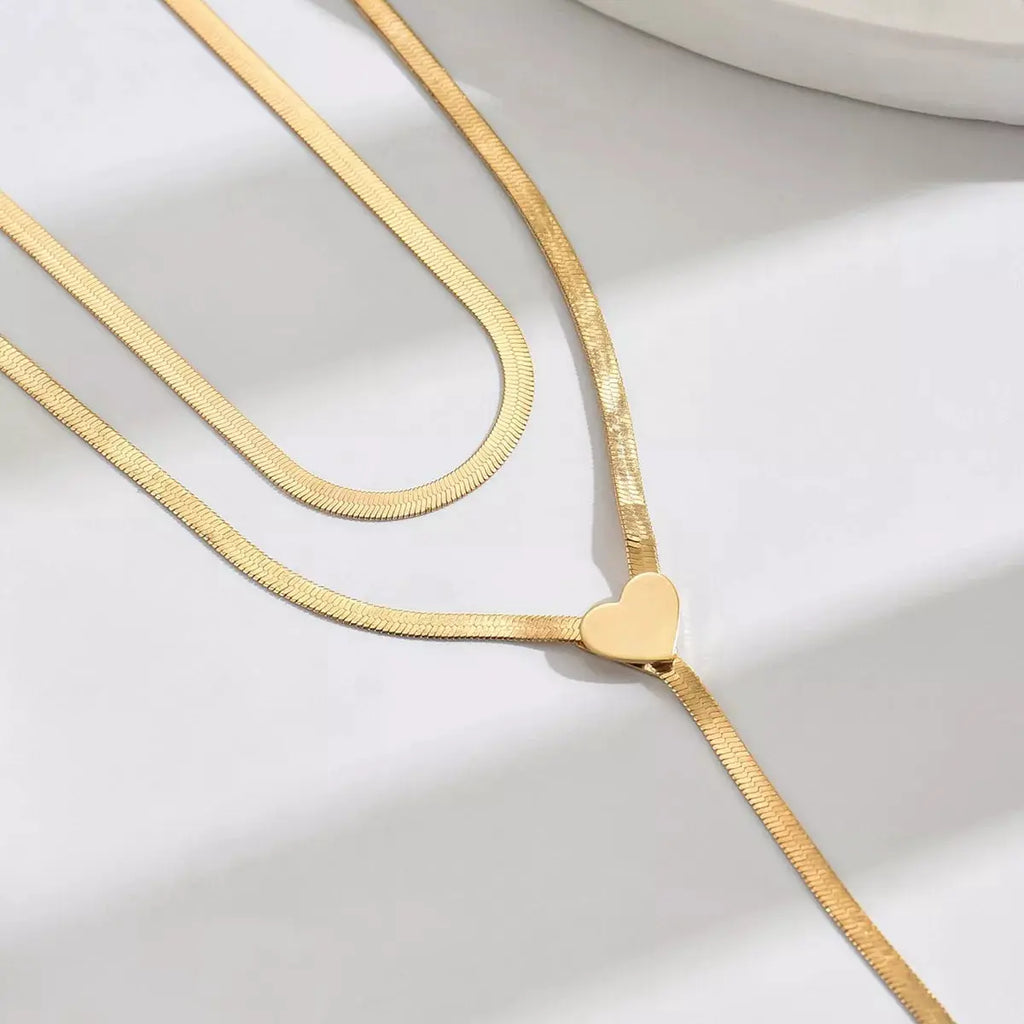 2 Piece 18K Gold-Plated Heart Necklace by Trendsi