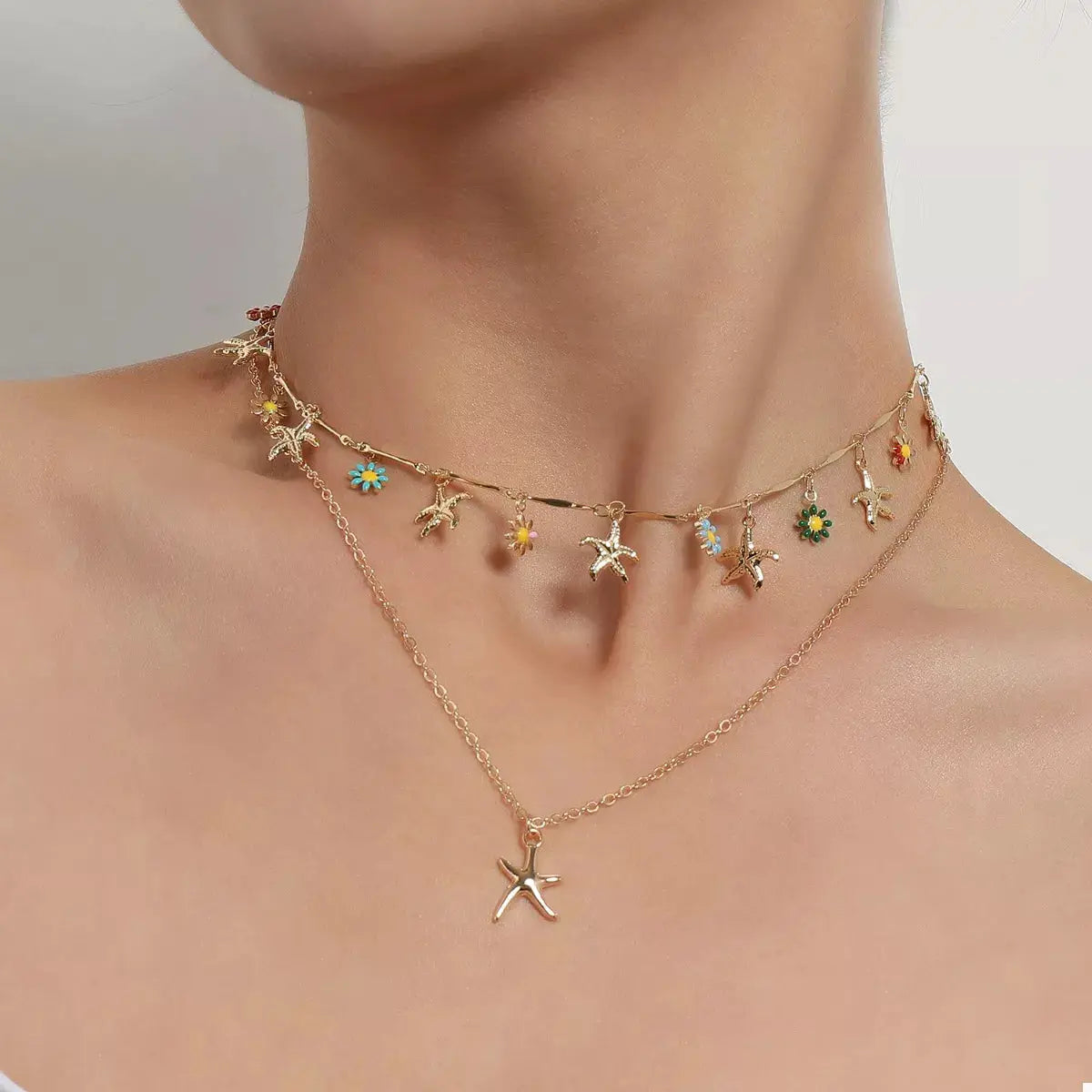 Starfish Charm Double Layered Necklace by Trendsi