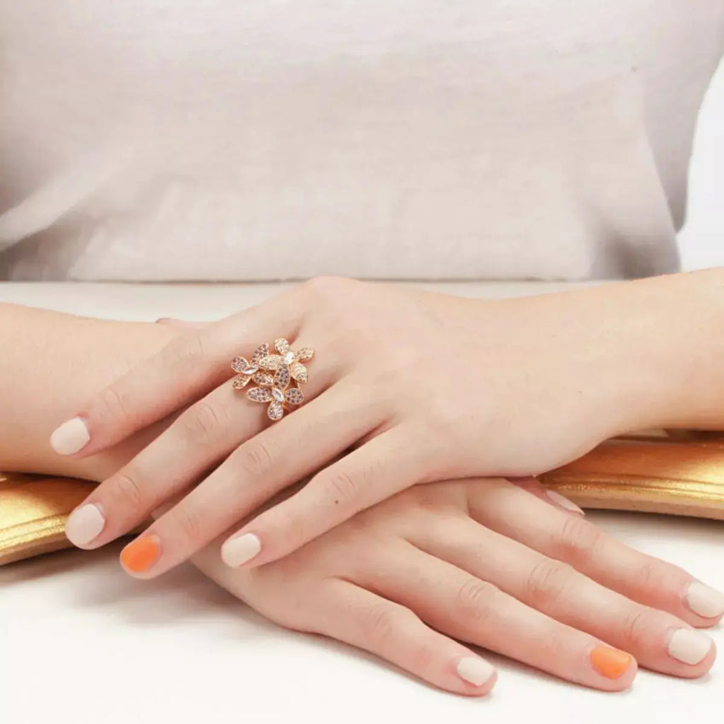 18K Gold-Plated Copper Rhinestone Zircon Flower Ring by Trendsi