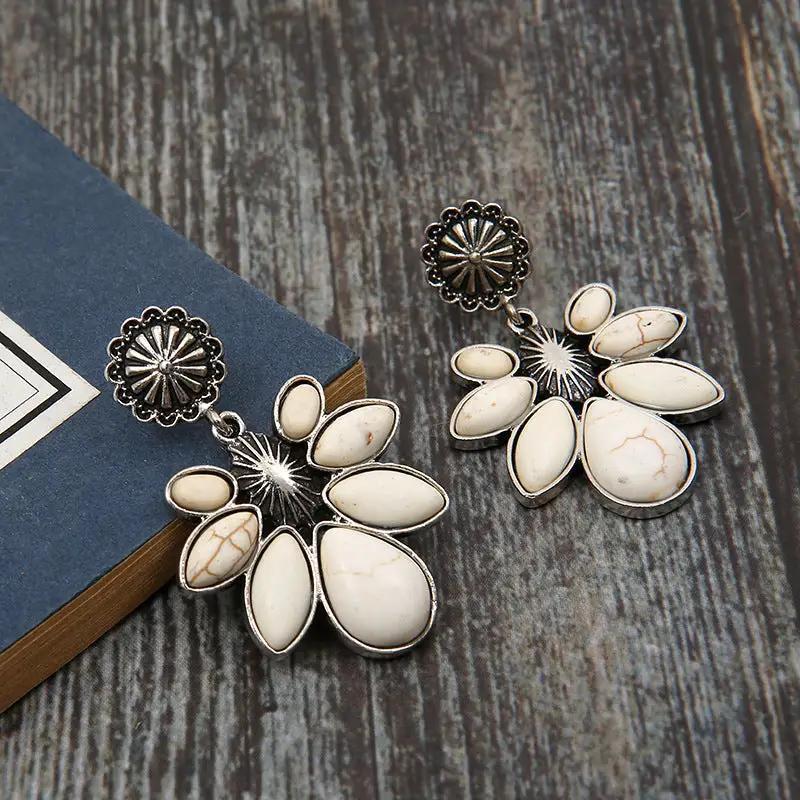 Artificial Turquoise Flower Earrings by Trendsi