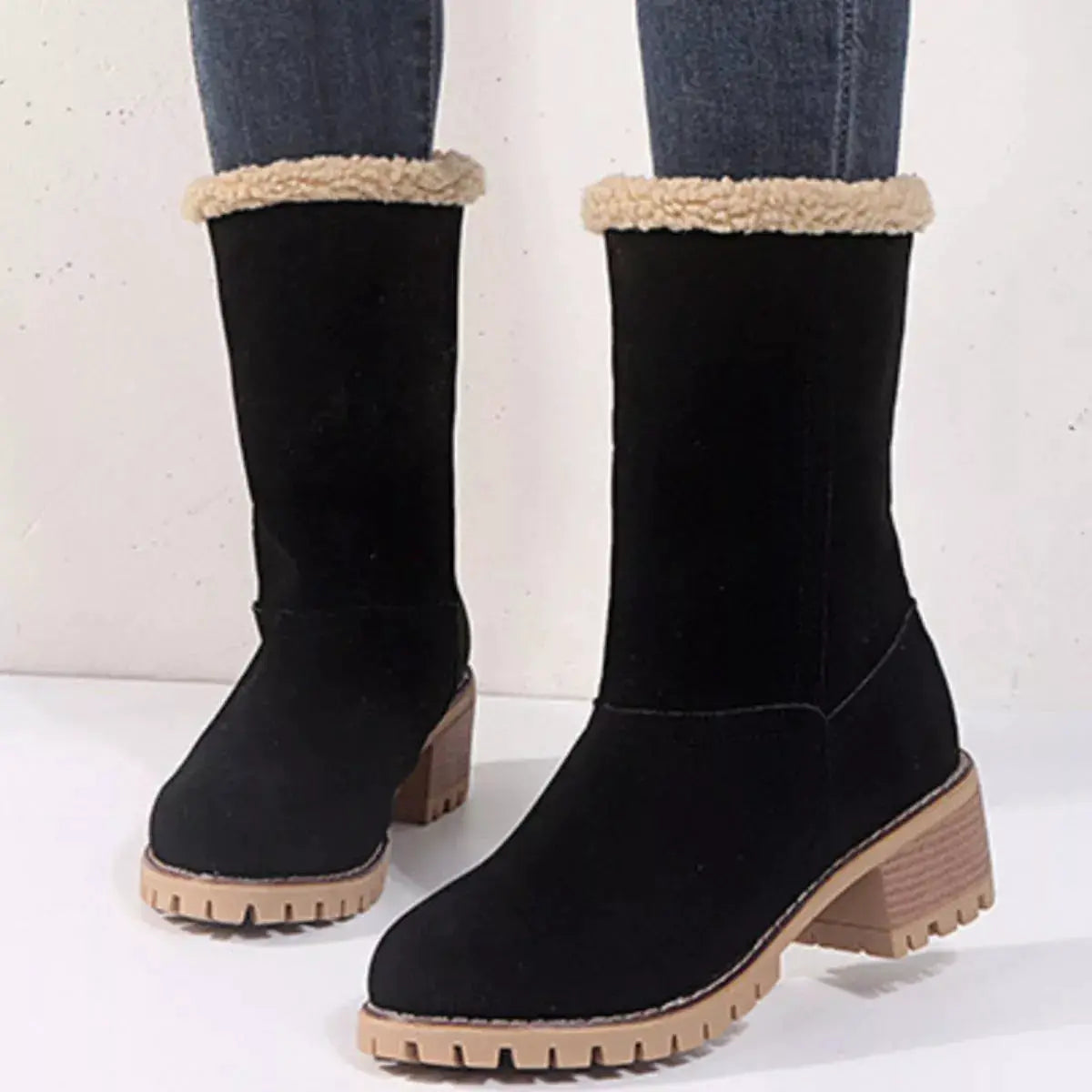 Round Toe Block Heels Boots by Trendsi