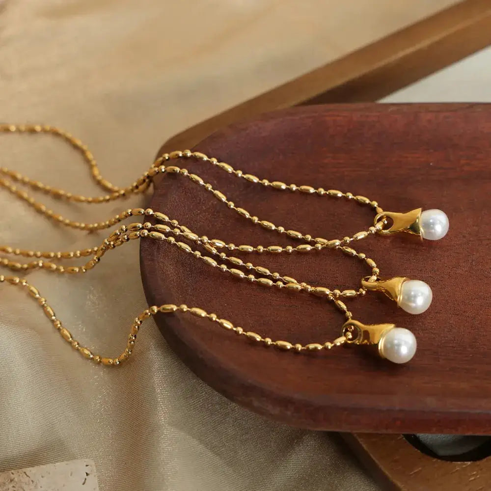 Titanium Steel Pearl Pendant Necklace by Trendsi