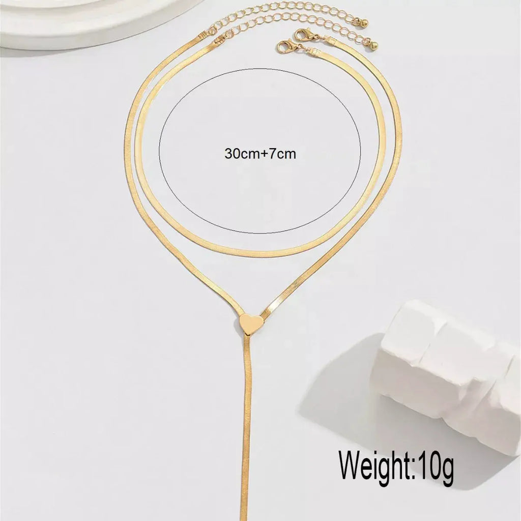 2 Piece 18K Gold-Plated Heart Necklace by Trendsi