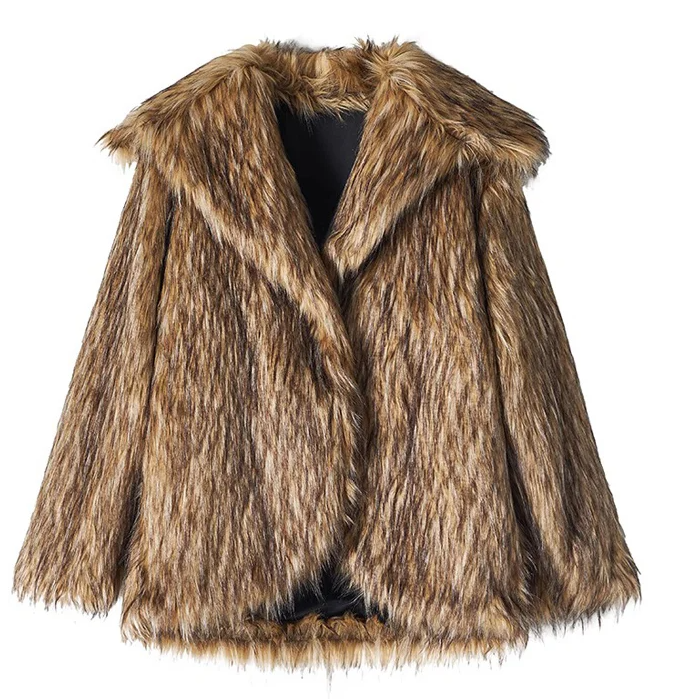 Men and women general purpose big lapel fur coat imitation raccoon fur thickened medium long coat casual warmth