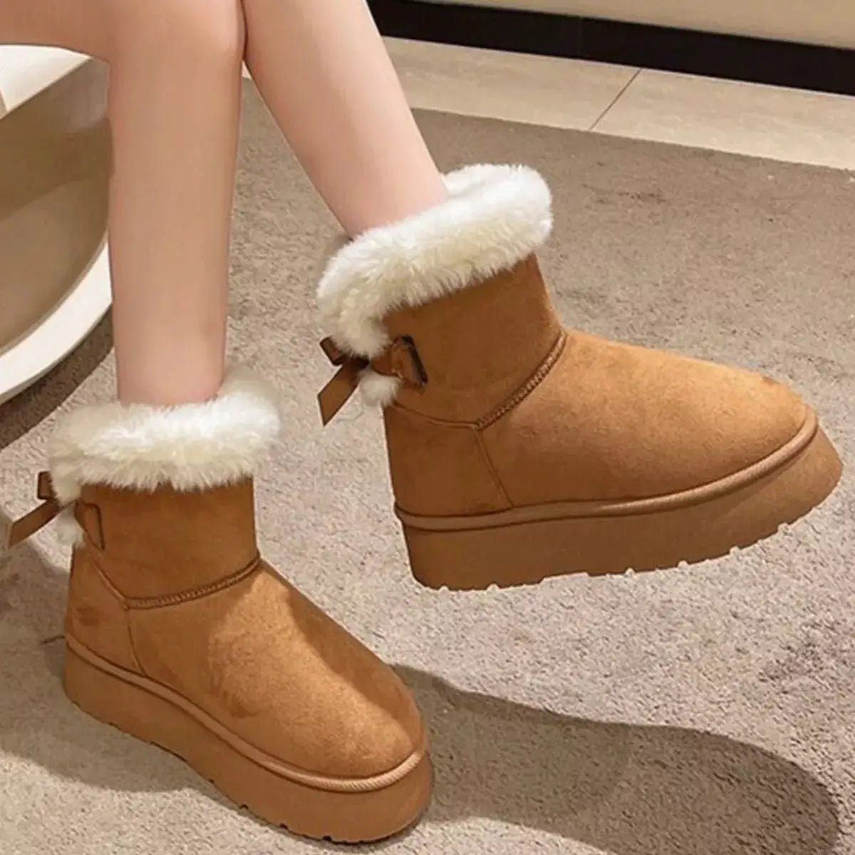 Round Toe Fuzzy Boots by Trendsi