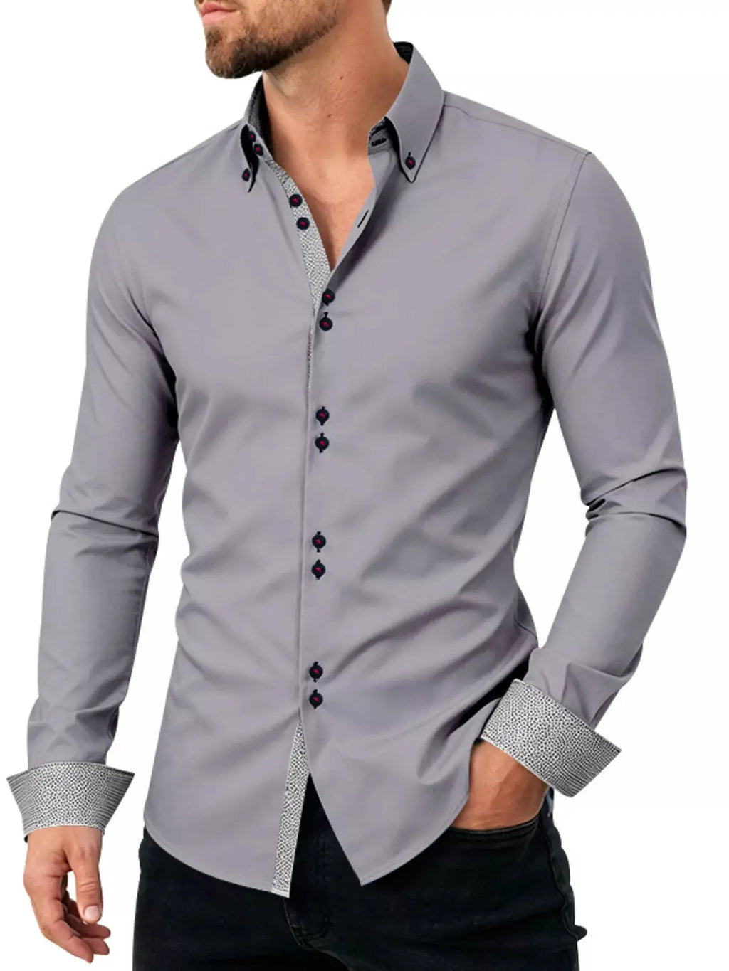 Men's Full Size Slim Fit Contrast Trim Shirt Plus Size by Trendsi