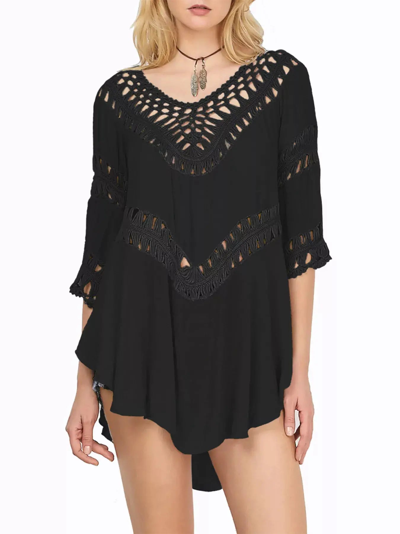 Crochet Trimmed Flowy Cover Up Dress by Trendsi