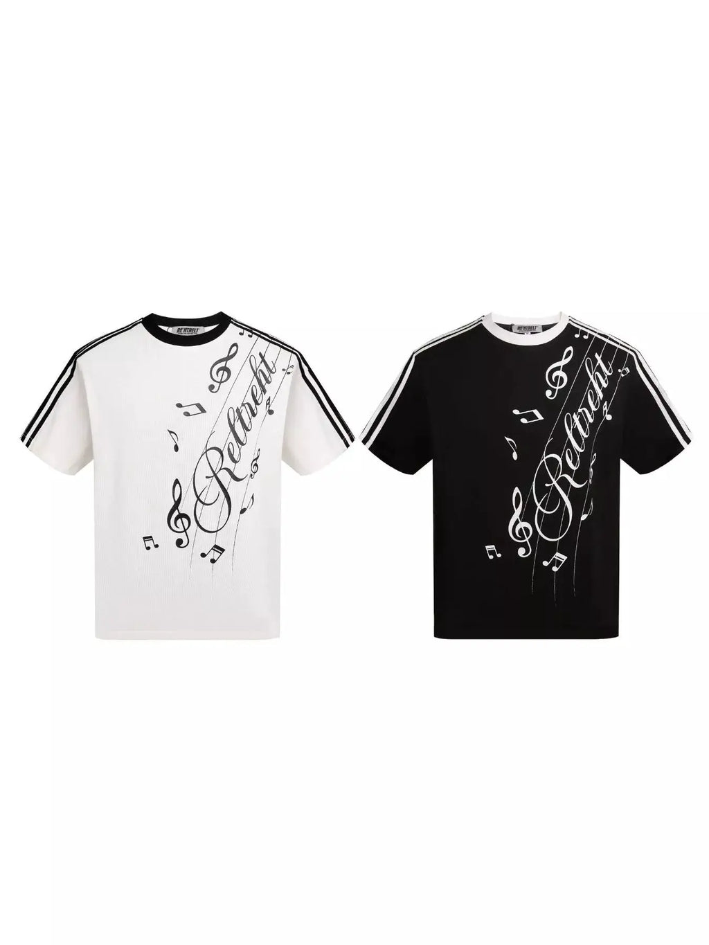 Men's Contrast Striped Music Print T-Shirt by Trendsi