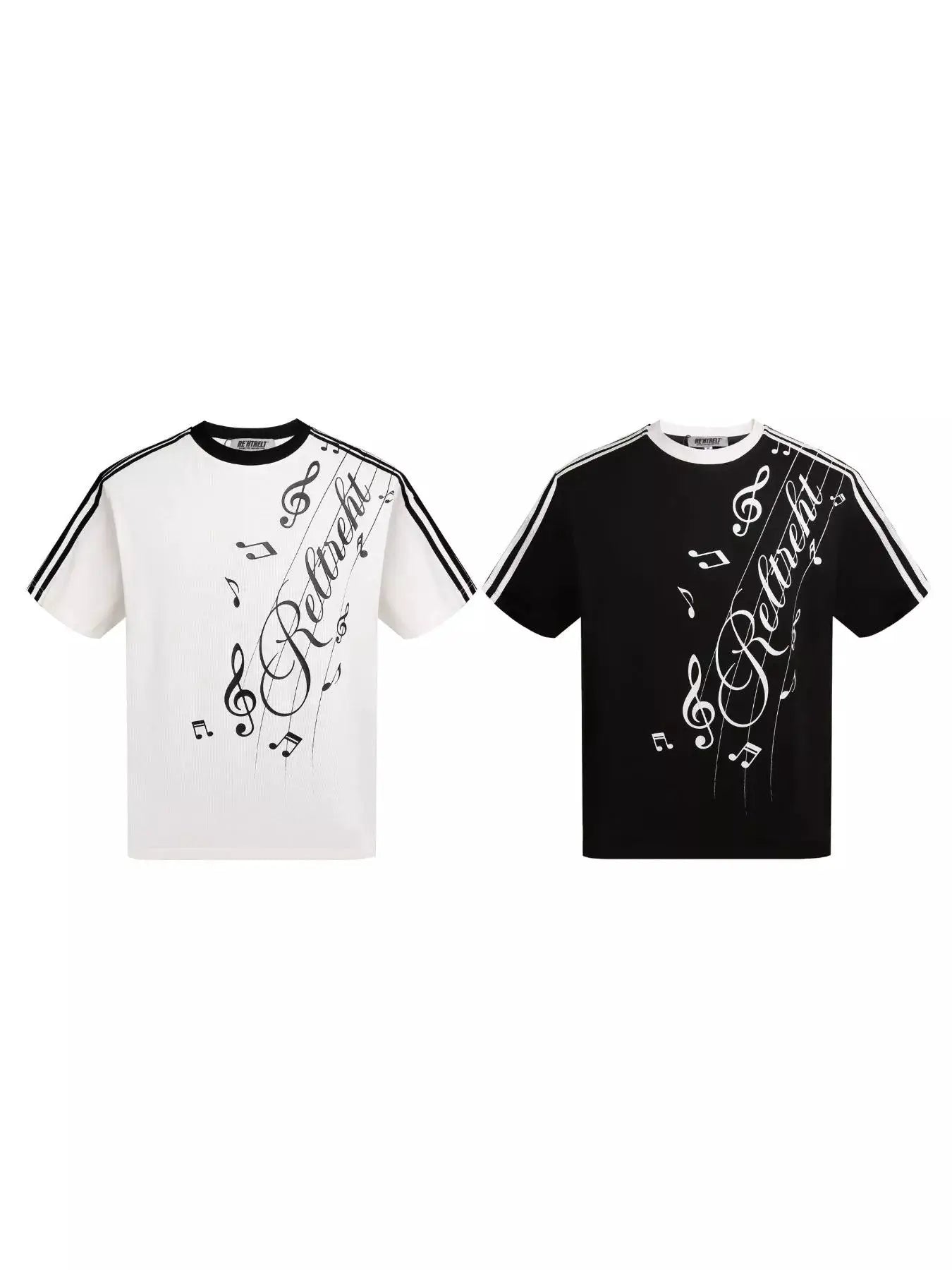 Men's Contrast Striped Music Print T-Shirt by Trendsi