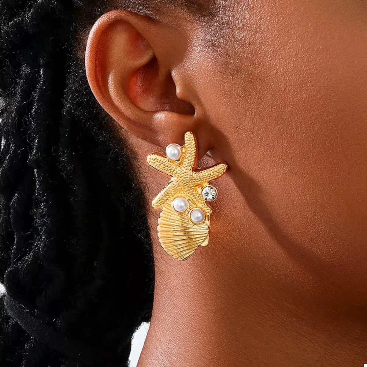 Ocean Starfish Shell Synthetic Pearl Drop Earrings by Trendsi