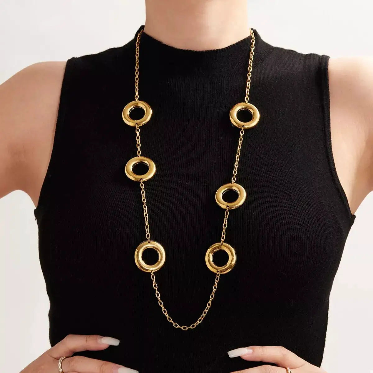 18K Gold-Plated Circle Chain Statement Necklace by Trendsi