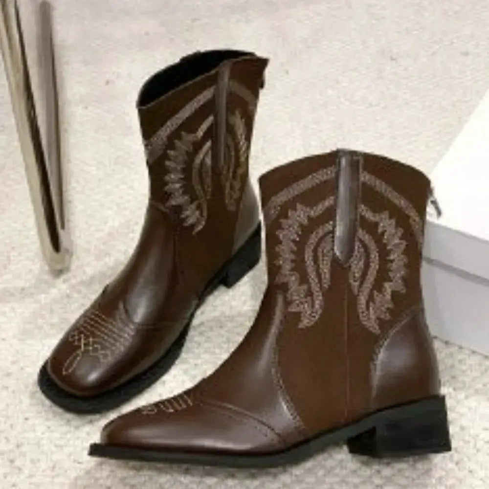 Square Toe Block Heels Boots by Trendsi