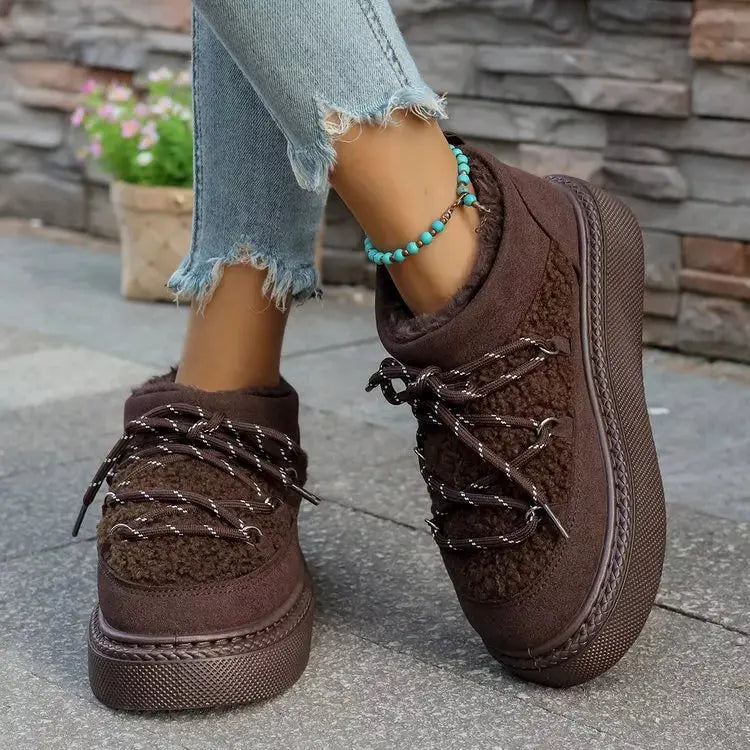 Cozy Plush Lined Lace-Up Platform Winter Boots by Trendsi