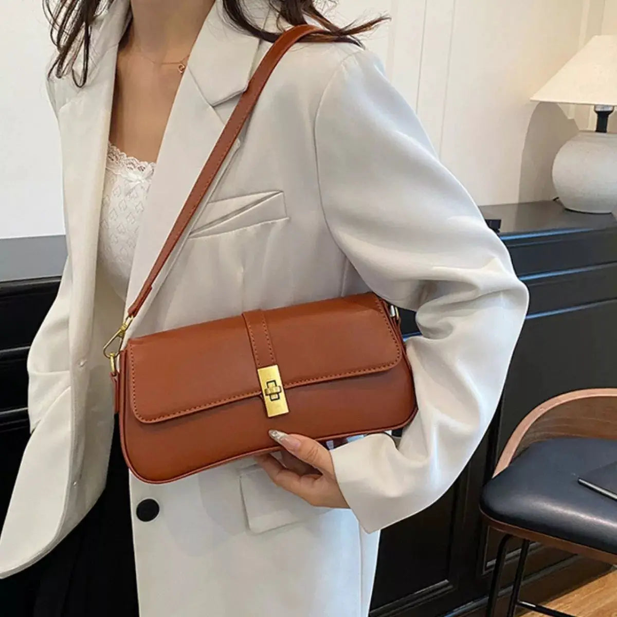 Rectangular Crossbody Bag with Golden Buckle by Trendsi