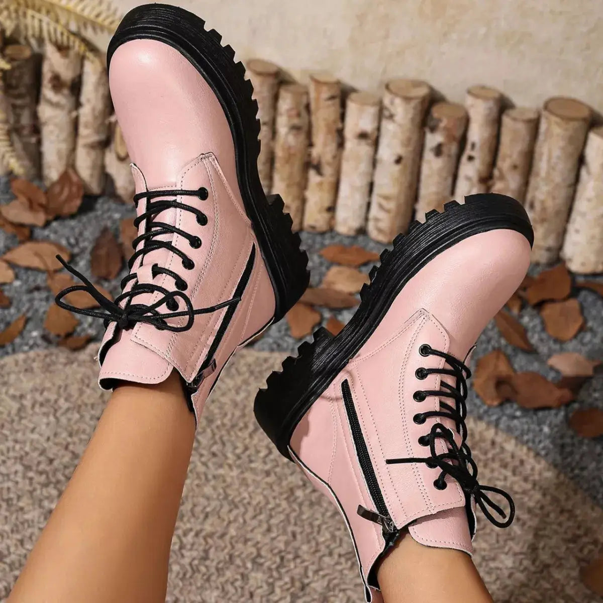 Lace-Up Ankle Combat Boots by Trendsi