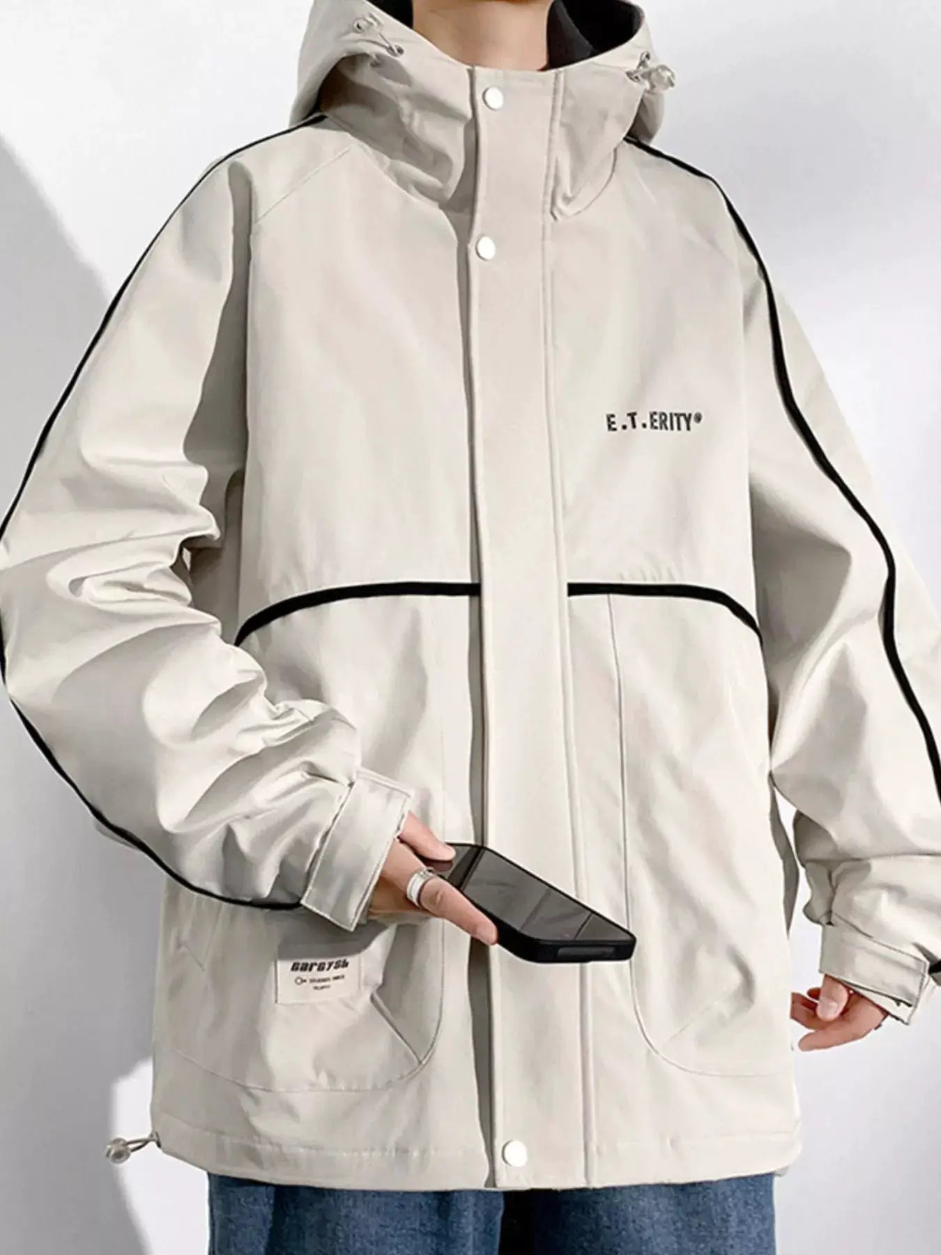 Men's Plus Size Contrast Trim Zip Up Jacket by Trendsi