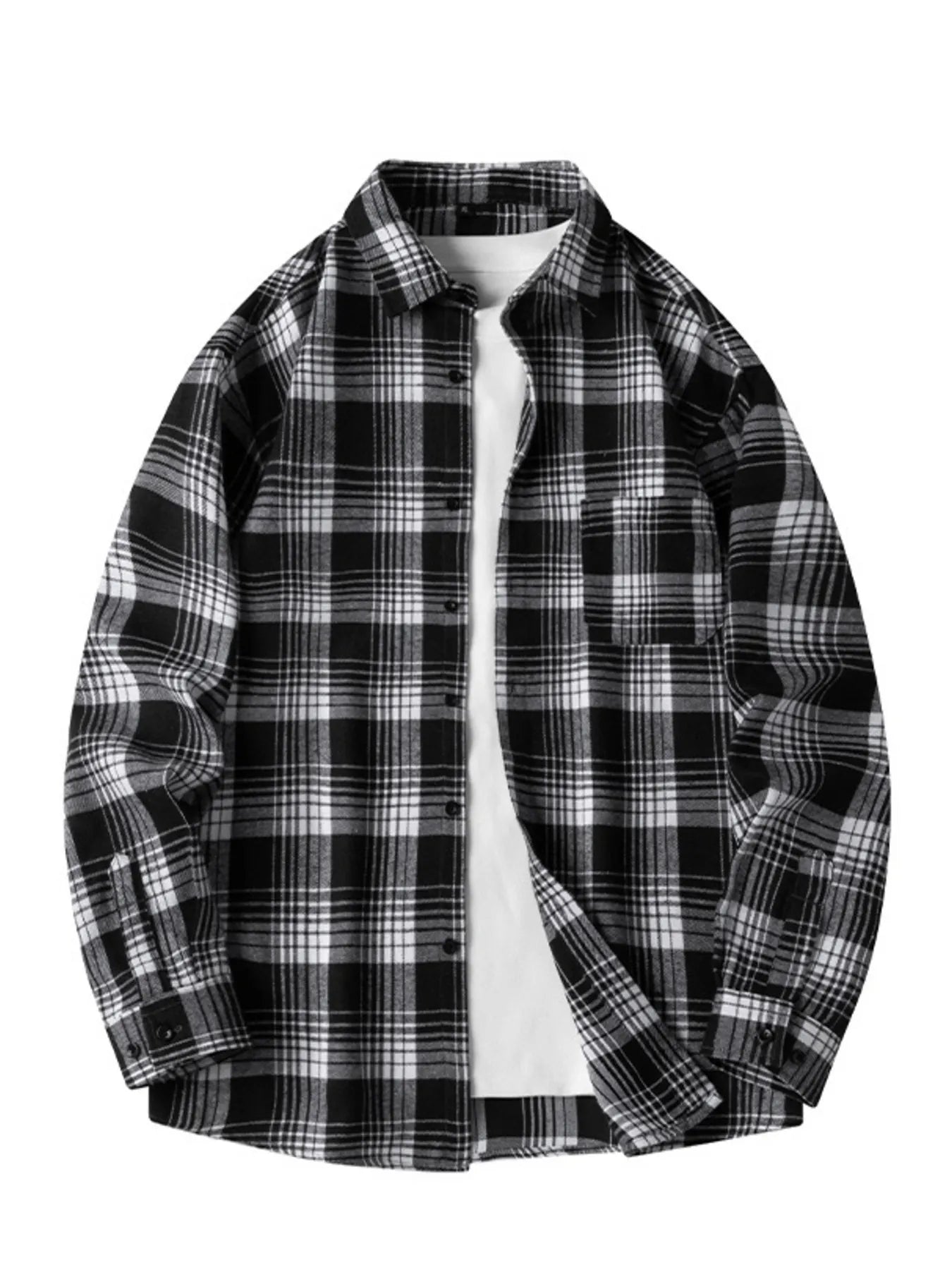 Men's Plus Size Plaid Long Sleeve Shirt by Trendsi
