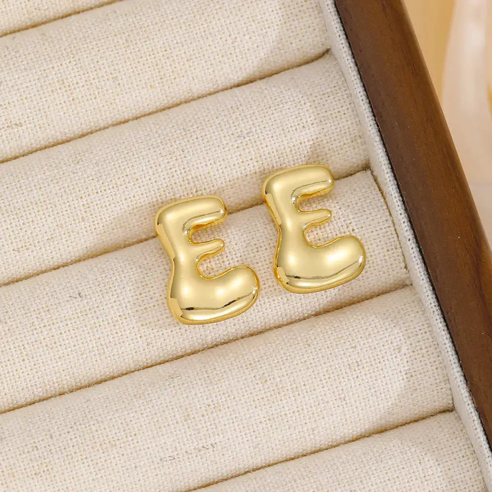 18K Gold-Plated Bubble Letter Stud Earrings by Trendsi
