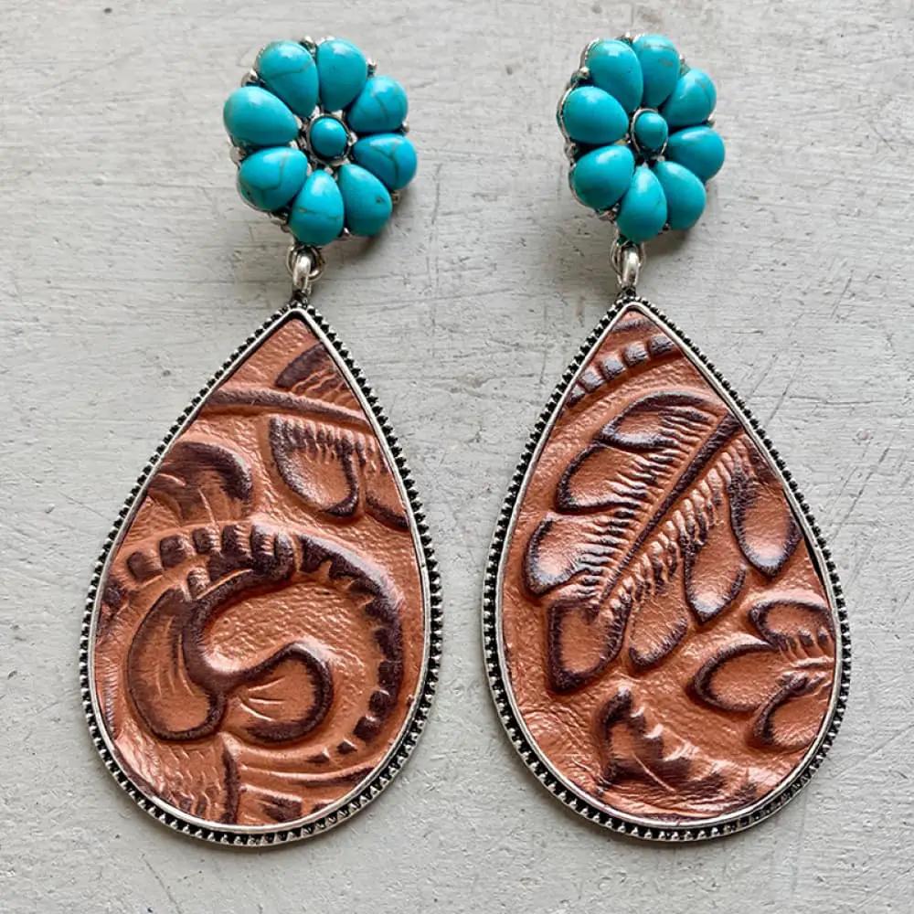 Turquoise Flower Teardrop Earrings by Trendsi