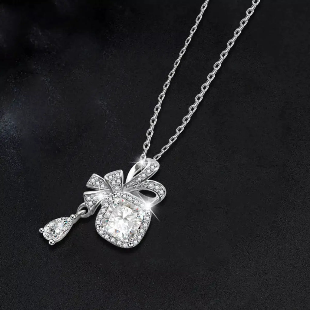 1.5 Carat Moissanite 925 Sterling Silver Bowknot Pendant Necklace by Trendsi