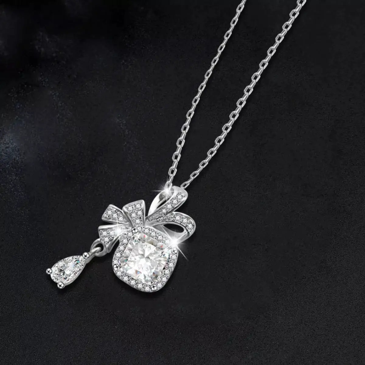 1.5 Carat Moissanite 925 Sterling Silver Bowknot Pendant Necklace by Trendsi