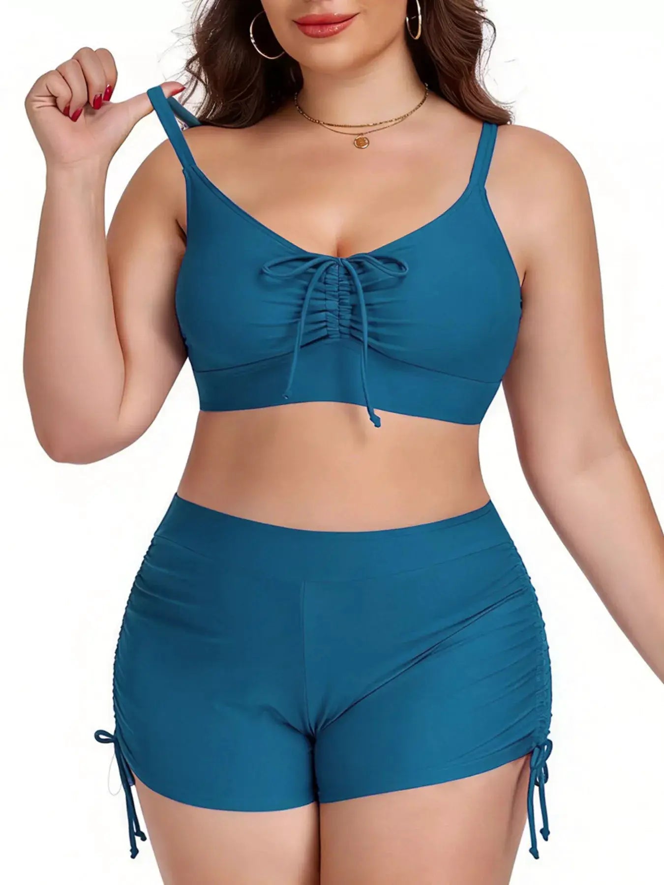 Plus Size Ruched Drawstring Swim Set by Trendsi