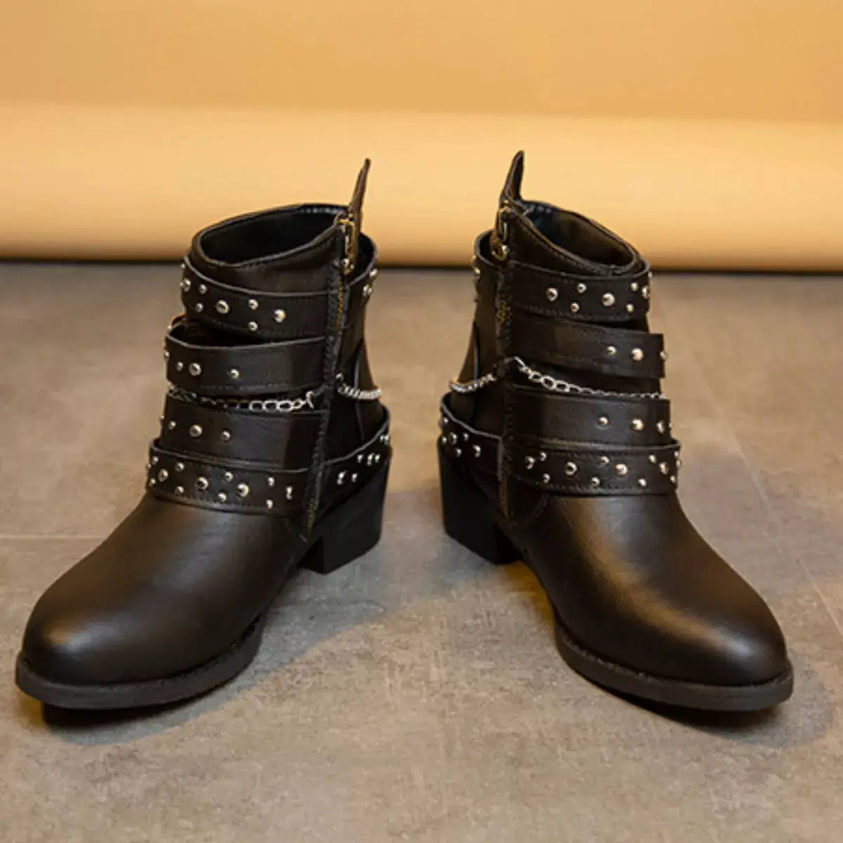 Studded Buckle Ankle Boots by Trendsi