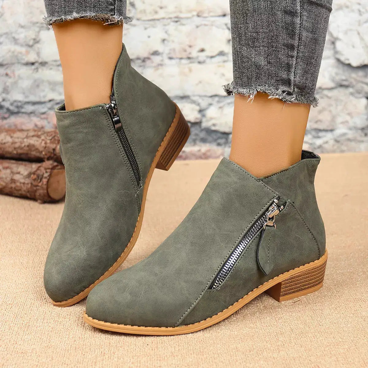 Size Zipper Block Heels Boots by Trendsi