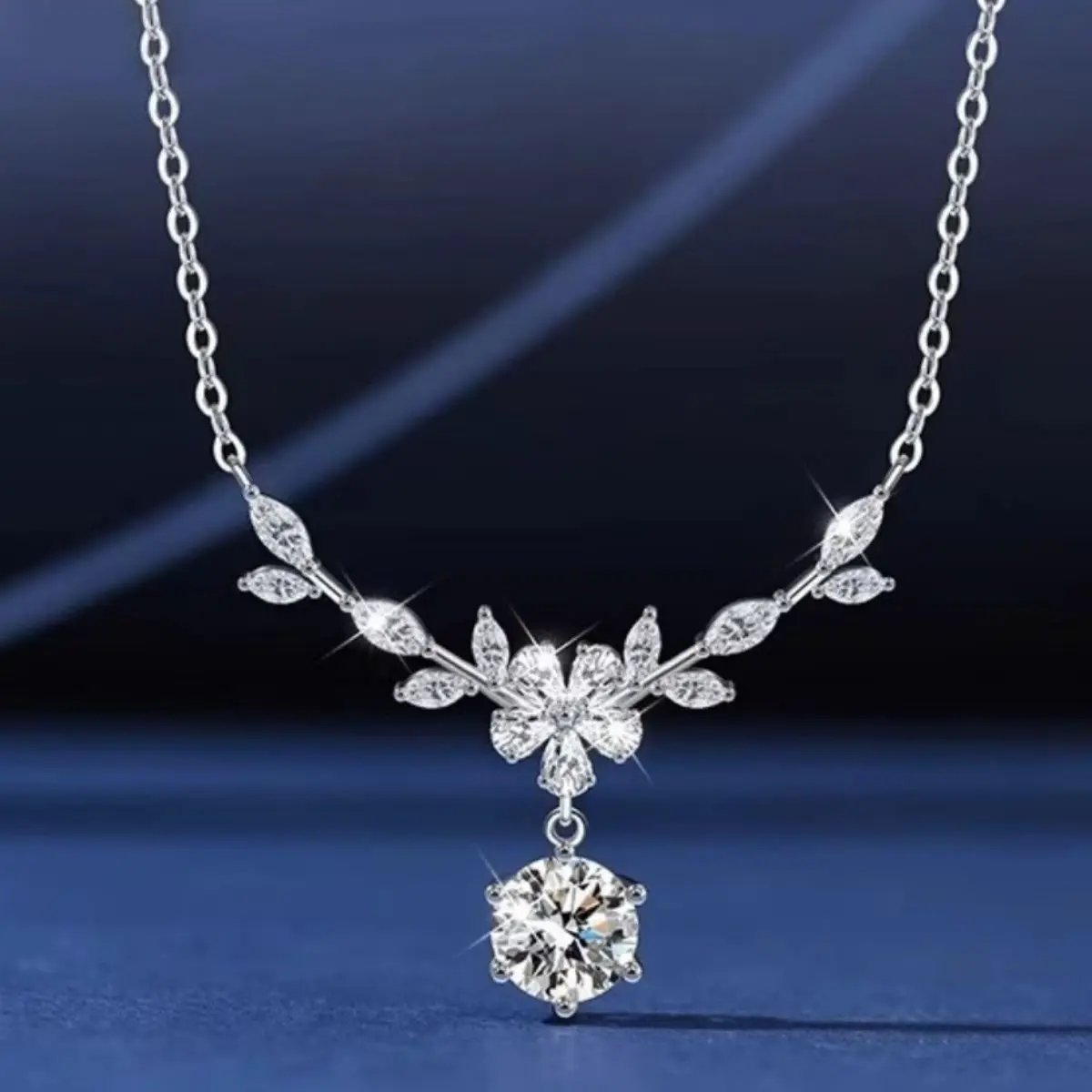 1 Carat Moissanite 925 Sterling Silver Leaf Flower Necklace by Trendsi