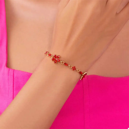 18K Gold-Plated Rhinestone Flower Bracelet by Trendsi