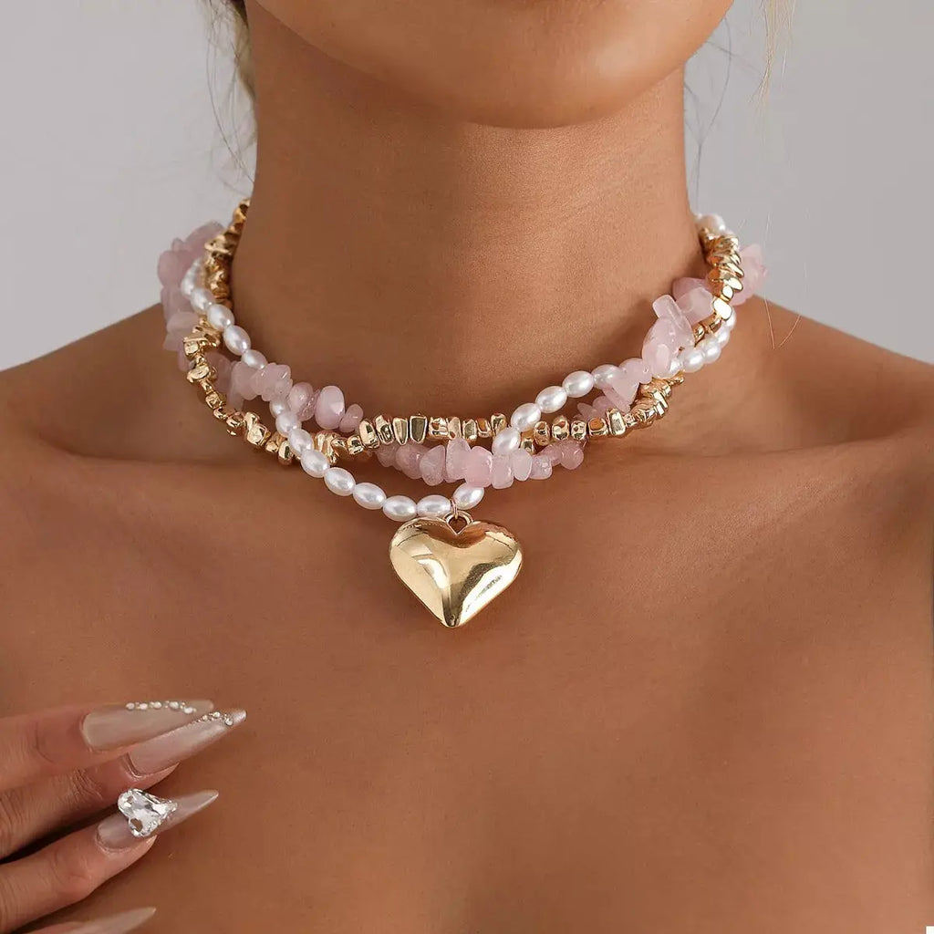 Three-Layered Heart Pendant Necklace by Trendsi