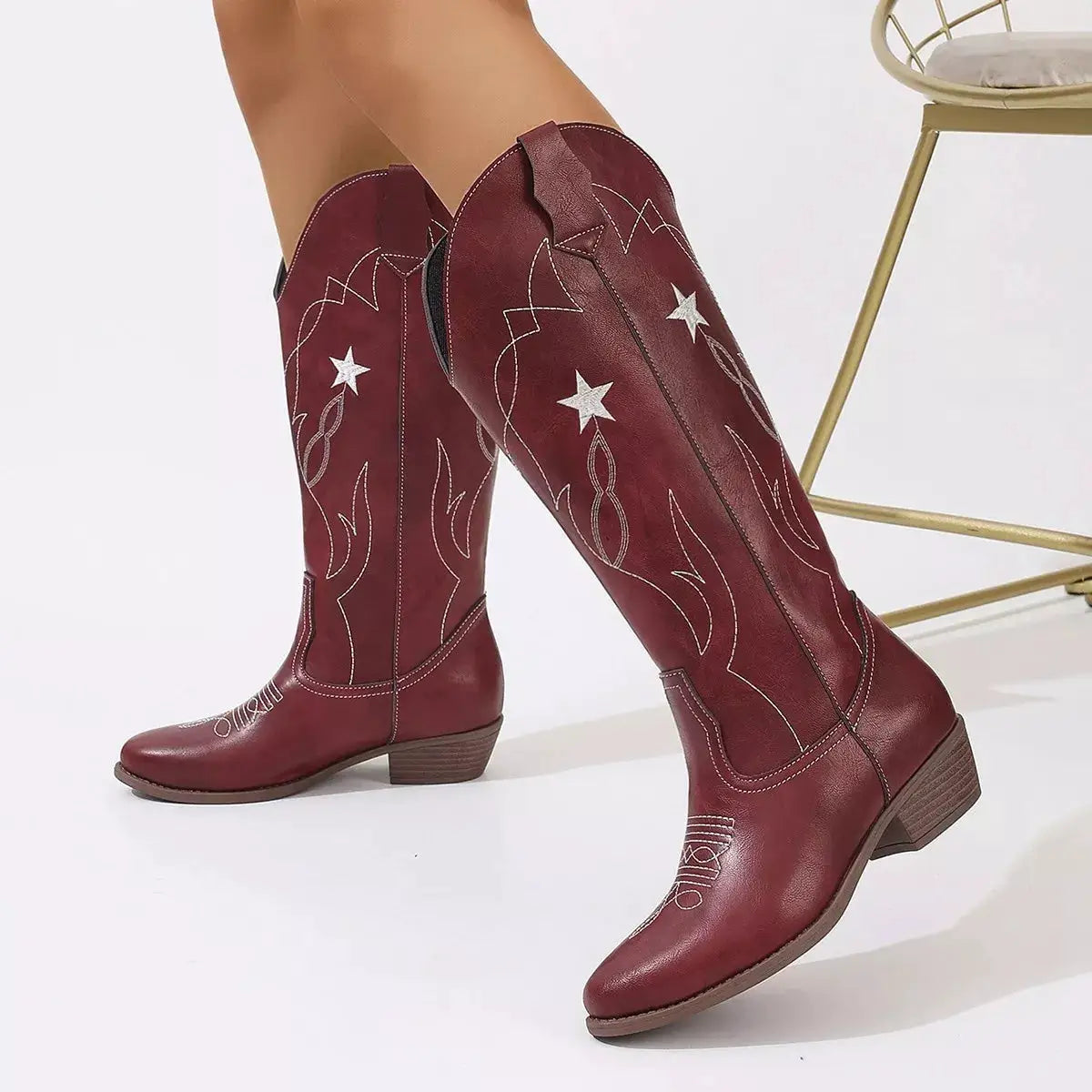 Western Star Embroidered Cowboy Boots by Trendsi