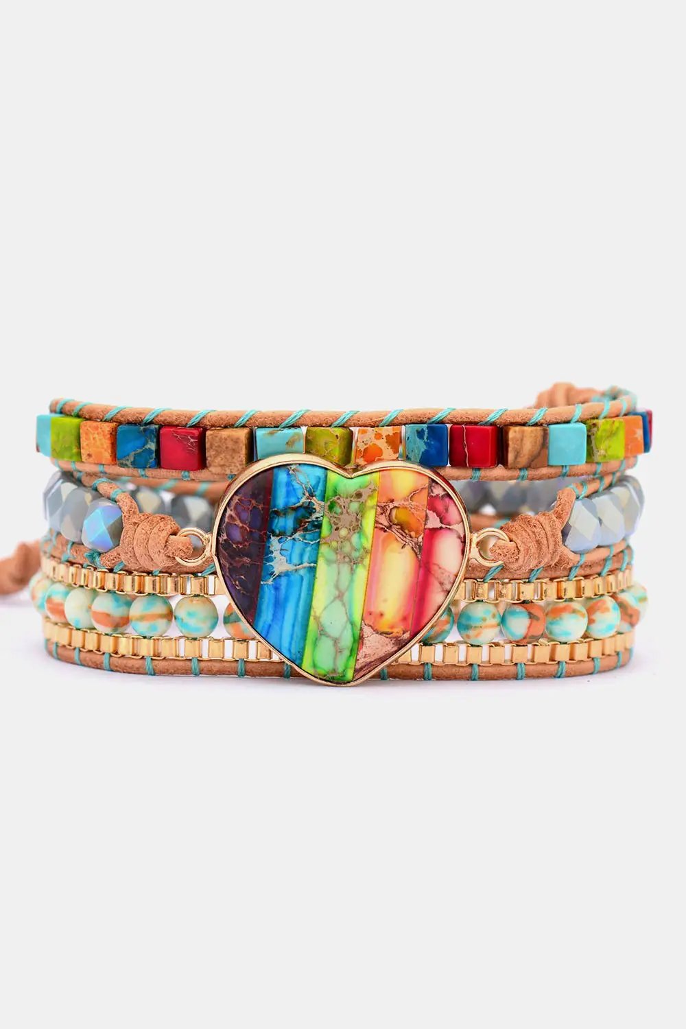 Imperial Jasper & Crystal Layered Bracelet by Trendsi